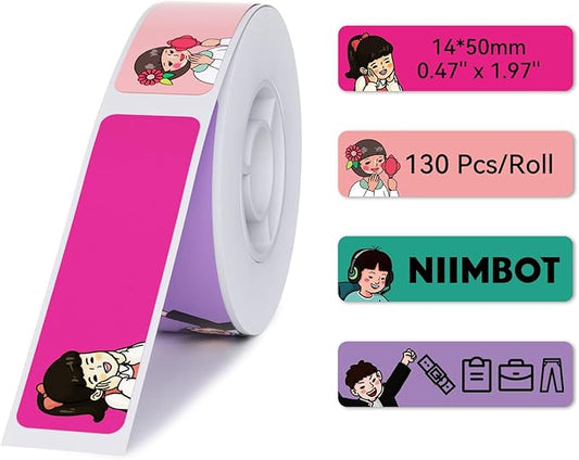 NIIMBOT D11 Label Maker Tape D110 Cute Label Paper, Self-Adhesive Labeling Tape Replacement 0.55" X 1.97" (14 X 50mm) Thermal Label Tape for School Home Office, 125 Labels/Roll, Newtro Color