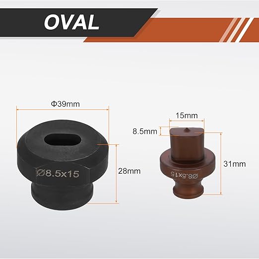 HARFINGTON Hydraulic Hole Punch Die 8.5x15mm Oval Hole 40Cr Steel Electric Punching Kit for MHP-20 JP-20 Electric Punching Machine, Burgundy & Black