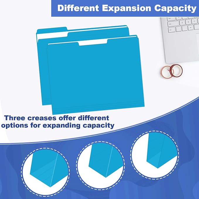 File Folder, HERKKA 30 Pack 1/3 Cut Tab File Folders, File Folders Great for Organizing and Filing, Letter Size, Light Blue
