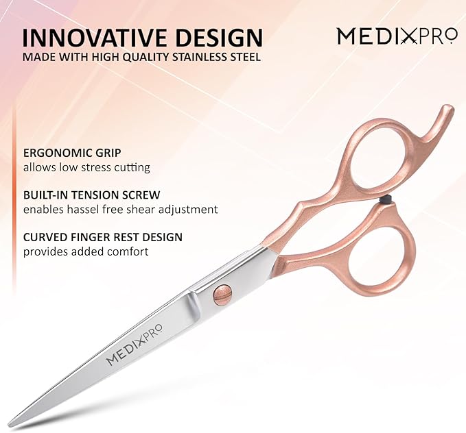 Professional Barber Hair Cutting Scissors 5.5” inch Japanese Stainless Steel Salon Shears with Razor Sharp Blades for Men, Women and Kids Perfect for Home & Salon Use.