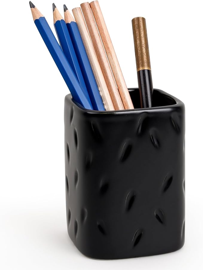Ceramic Pen Holder for Desk, Makeup Brush Holder, Pencil Holder Stand, Pencil Cup Pot with Raindrop Design, Dual Use Desktop Organizer for Office, Home, School, Vanity
