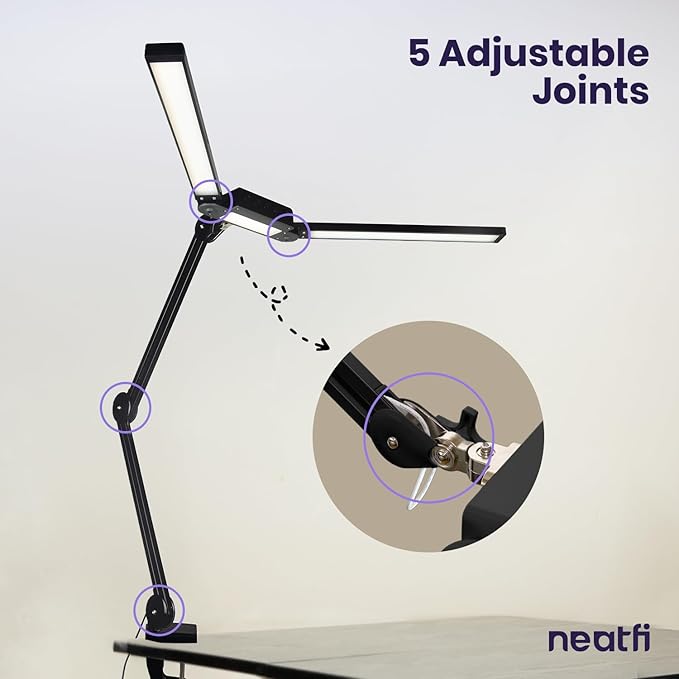 Neatfi LED Desk Lamp, Dimmable Desk Light with 360 SMD LEDs, 30W, CRI 95, Adjustable Color Temperature, Task Lamp for Home, Office, and Workbench (CCT, Black, 41 Inches)