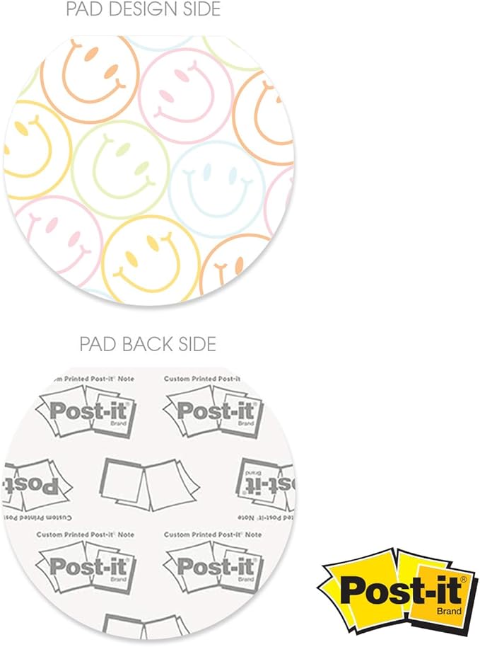 Gotcha Covered Notebooks Smiley Face Sticky Note Pad Assortment/Set Of 3 Round Flat Top Happy Note Pads / 3.5" Retro Rainbow Sticky Notes / 50 Sheets Per Pad/Made In USA