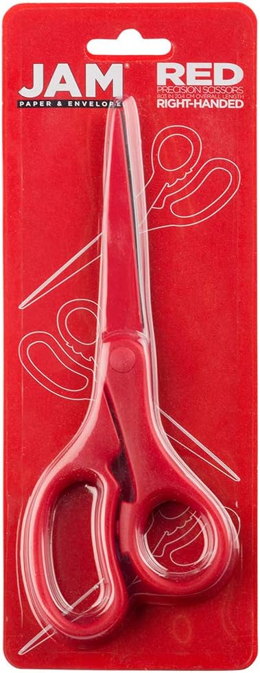 JAM PAPER Multi-Purpose Precision Scissors - 8 Inch - Red - Ergonomic Handle & Stainless Steel Blades - Sold Individually