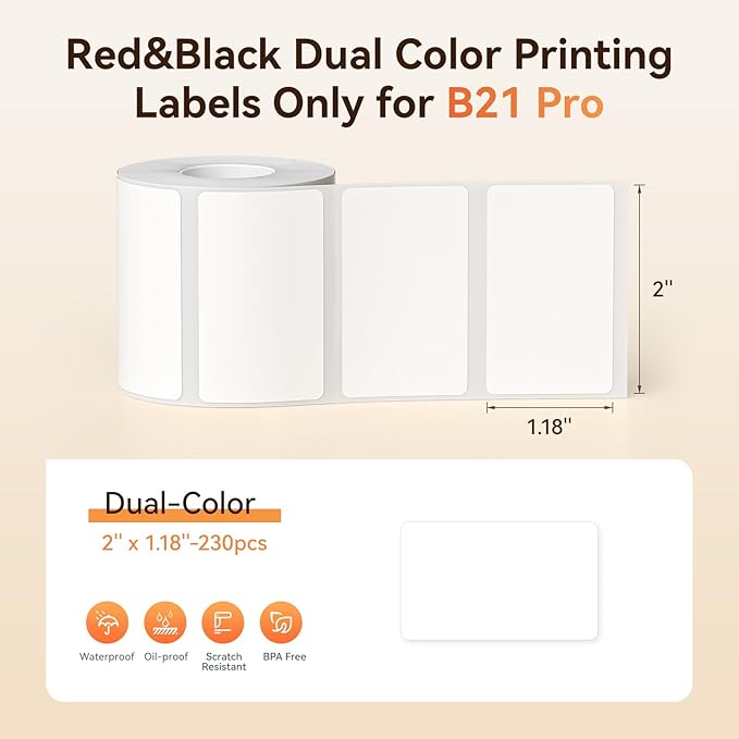 NIIMBOT Red&Black Labels, Refill Sticker Papers Only for B21 Pro 300DPI Label Maker, Dual Color Printing Stickers Good Idea for Schools,Business,Price Tags,Baking(2''x1.18''/50x30mm)