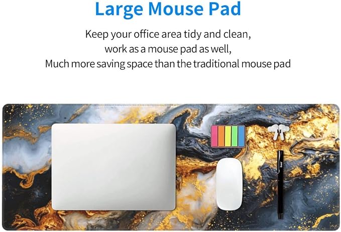 Marble Mouse pad,Office Desk Mat 31.5"×11.8" Large Gaming Mouse Pad,Durable Extended Computer Mouse Pad,Waterproof Thick Big Mouse Pads with Non-Slip Rubber Base Office Home Black Gold Marble