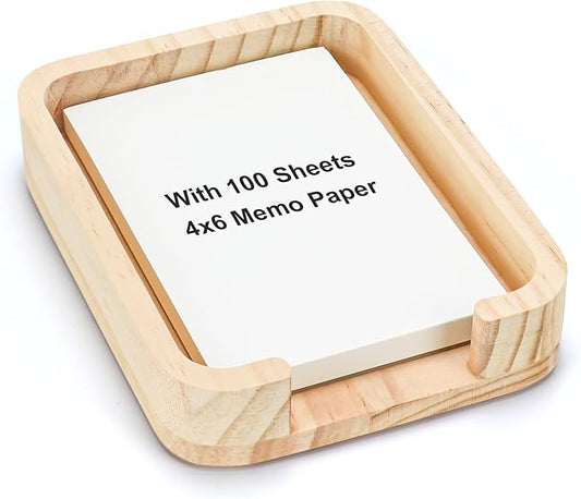4x6 Memo Paper Holder Organizer for Desk Wooden Note Paper Tray with 100 Sheet Blank Memo Pads 4x6 Index Card Tray Wood Sticky Note Holder for Office Home School