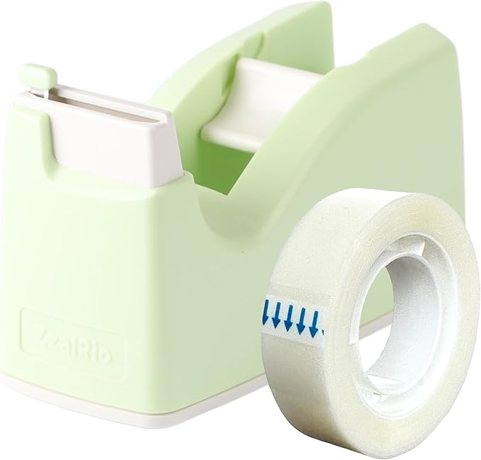 Cute Safety Tape Dispenser (Green) 1" Core - Easy, One-Hand Use Tape Roller with Hidden Blade and Non-Skid Pad - Cute School and Office Supplies - Refillable - Tape Included