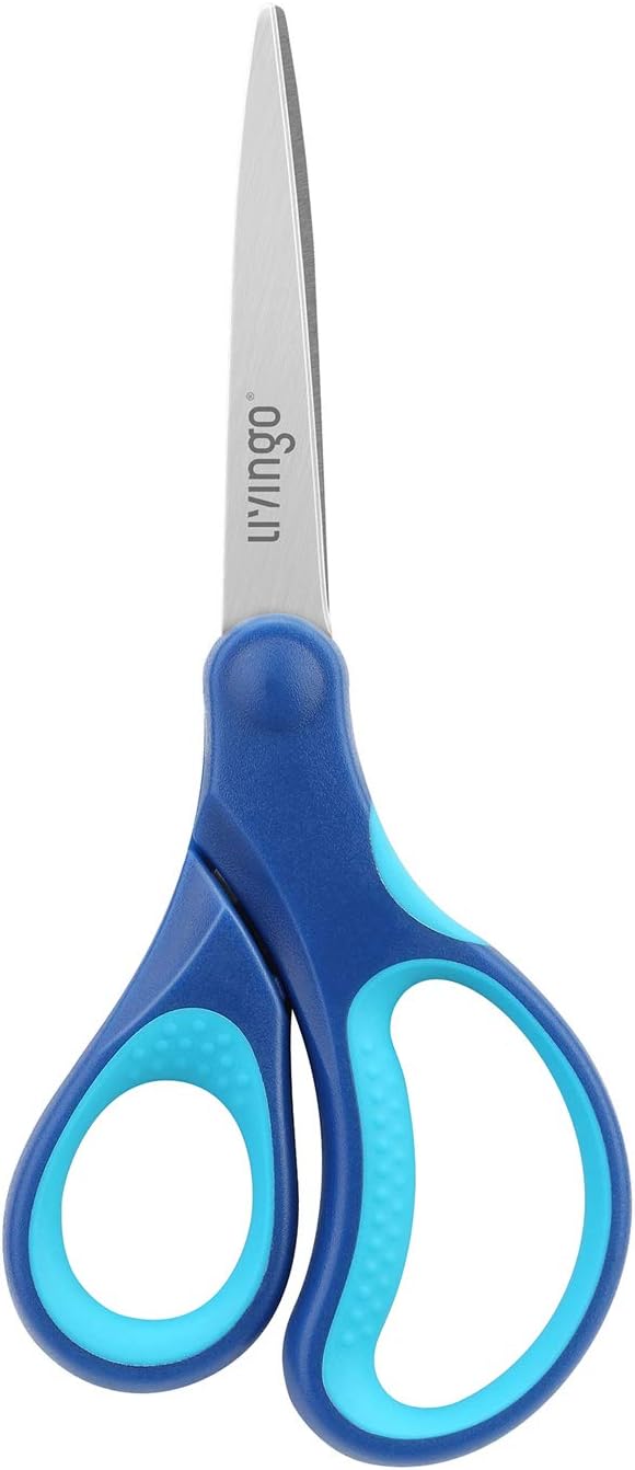 LIVINGO 7" Student Scissors, Sharp Stainless Steel Pointed Tip Blades Shears for Middle School Kids Crafting Project, Comfort Right/Left-handed, Assorted Color, 3 Pack
