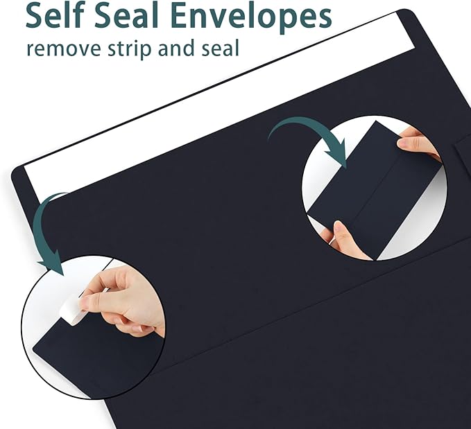 50 Pack 5x7 Envelopes - Navy Blue Self Seal Printable Envelopes for Invitations, Baby Showers, Birthdays, Weddings, Postcards, Mailing, Greeting Cards