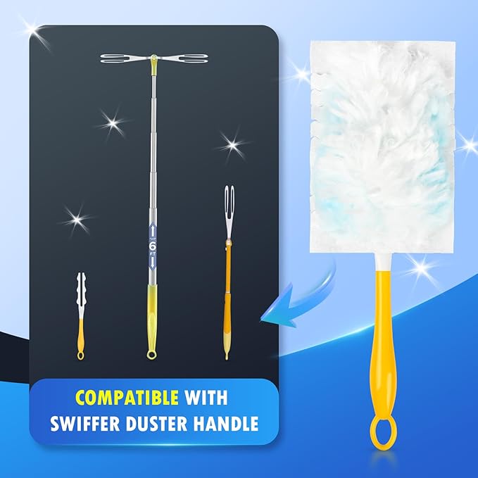 50 Count 180° Multi-Surface Feather Duster Refills Compatible with Swiffer Handle, Heavy Duty Duster Replacement with 1 Handle