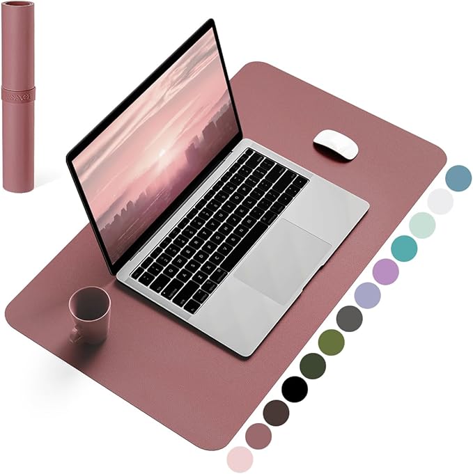 YSAGi Non-Slip Leather Desk Pad, Waterproof Laptop Computer Desk Keyboard Mat, Table Protector Blotter Mat, Large Mouse Pad for Office/Work/Home/Decor(Dark Pink, 23.6" x 13.7")