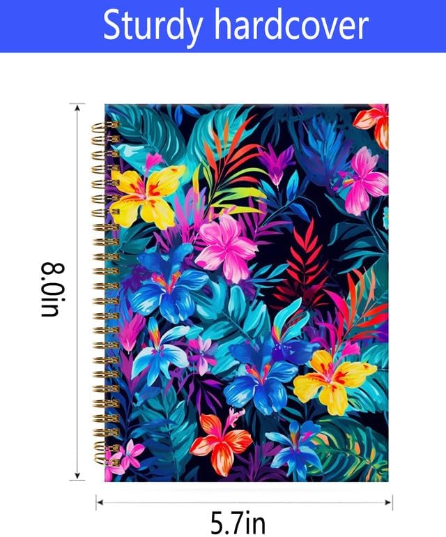 Spiral Journal Notebook,A5 Hardcover Lined Journals for Women Girl 6 x 8.3 in,120 Pages Thick Paper,Cute College Ruled Writing Notebook for Gifts Office Work School(Tropical Colorful Floral)