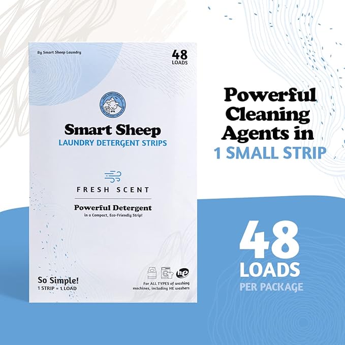Smart Sheep - Laundry Strips - 48 Loads - Laundry Detergent Strips - Detergent Strips for Sensitive Skin - Convenient Eco Friendly & Plastic Free - Perfect for Home Travel & Camping - Fresh Scent