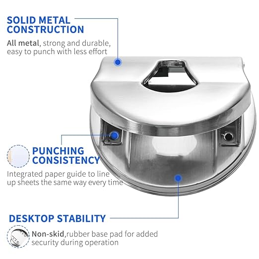 Paper Hole Puncher 2 Hole Punch, 10 Sheets Capacity, Without Base, Silver