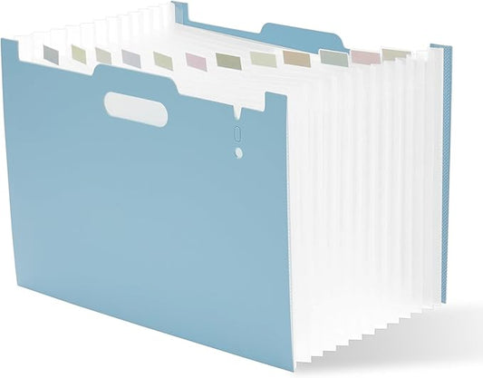 Y YOMA 2 Pack Accordion File Organizer with Handle 12 Pockets Expanding File Folder with Removable Tabs for A4 Letter Size Paper Plastic Filing Organizer Document Bill Receipt Holder, Blue