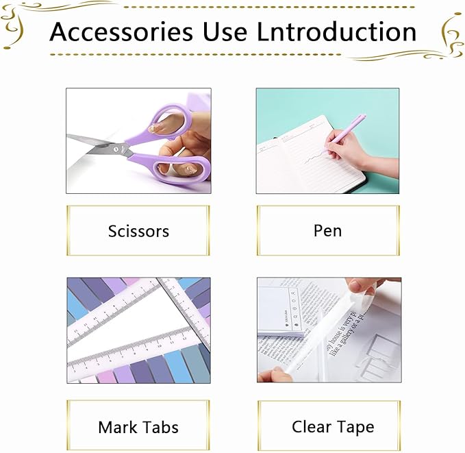 Office Supplies Set,Desk Accessories,Stapler and Tape Dispenser Set,1000 Staples,Staple Remover,Hinder Clips,Scissor,Index Tabs,Clear Tape,Ballpoint Pen,Coworkers(Purple)