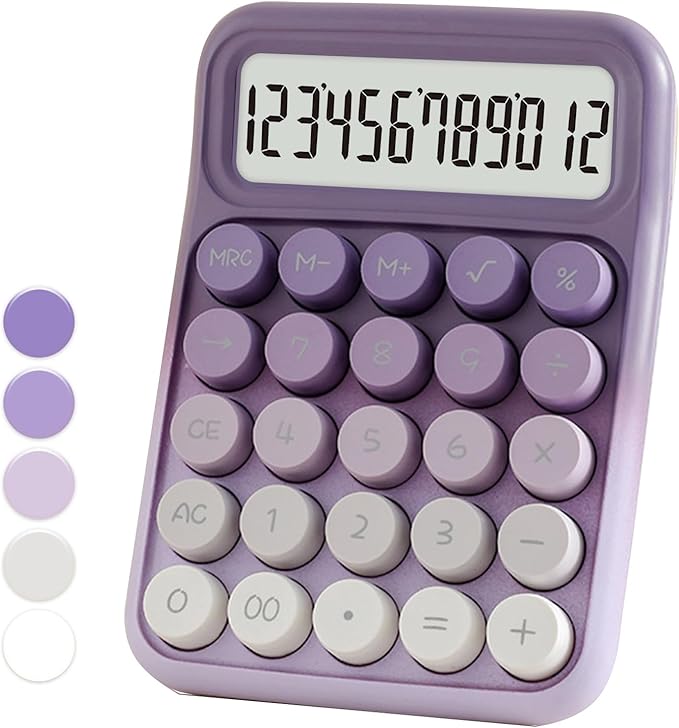 Standard Calculator - Gradient Purple with 12 Digit Display and Big Buttons, Cute Office and School Accessory