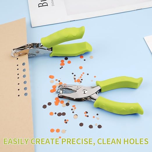 Single Hole Punch, 2 Pcs Hand Hole Puncher with-Green