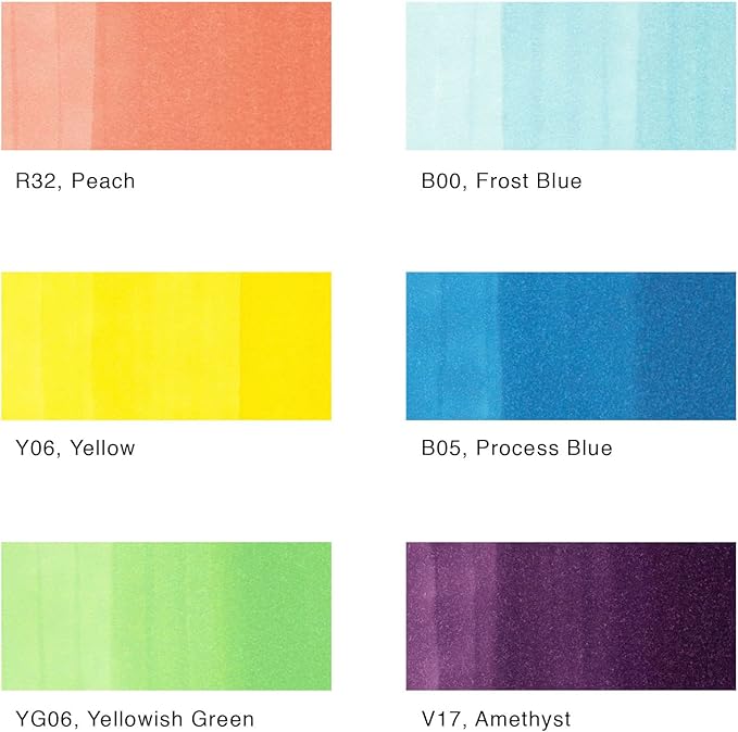 Copic Ciao, Alcohol Markers, 6 Colors Dual Brush Tip Art Marker for Adults/Teen Artists & Creators, Permanent Blendable Sketch Markers for Coloring Drawing & Illustration Art - Bright Color Set