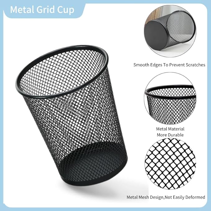 4 Packs Pen Holders, Mesh Pencil Holder Metal Pen Cup Black for Desk, Multifunctional Organizer for Office School Home Makeup Brush，Pencil Cup for Pen