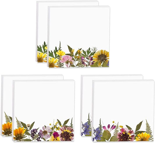 Wildflower Sticky Note Pads / 3" x 3" Botanical Sticky Notes/Set of 6 Pads / 50 Sheets Per Pad/Three Unique Designs/Made in The USA