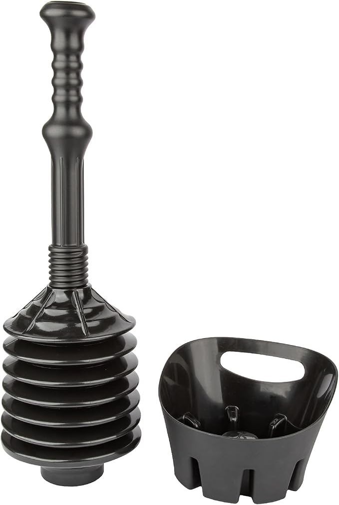 JS Jackson Supplies Black Bellows Accordion Toilet Plunger with Black Storage Tray
