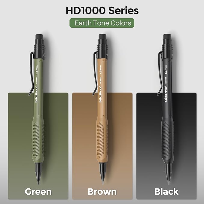 Nicpro 3 PCS 1.3 mm Mechanical Pencils Set 3 Colors with 51 Lead Refill, 3 Eraser - Weatherproof Barrel Pencil, Heavy Duty Carpenter Pencil HD1000 for Outdoor Marking Drafting Drawing Woodworking