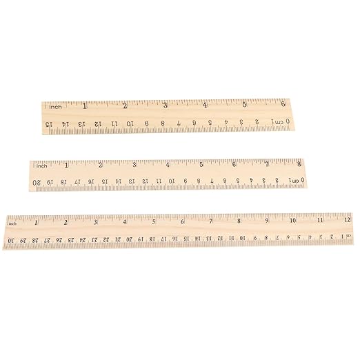 3 Pack Wooden Ruler 12 inch 8 inch and 6 inch Wooden Ruler Kit with Conversion Table Metric Straight Edge Linear Measurement Ruler,Wood Ruler for School, Classroom, Home, and Office