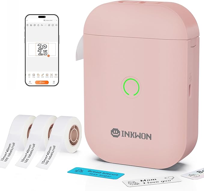 Label Maker Machine with 3 Tapes, D11s Bluetooth Label Maker Waterproof Labels, Portable Mini Label Printer with Various Templates for Home Office School, Pink