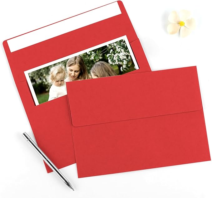 50 Pack 5x7 Envelopes, A7 Red Envelopes Self Seal, Printable Envelopes for Invitation, Baby Shower, Birthday Party, Wedding, Postcards, Mailing, Greeting Cards