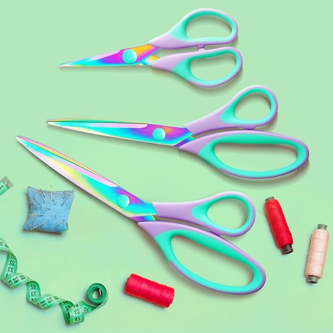 3PCS Purple Craft Scissors, Sharp Tailor,Multi-Purpose Titanium Blade,Soft and comfortable grip, Multipurpose Fabric Scissors Set, Great for Craft, Sewing, Arts, School and Home Supplies.