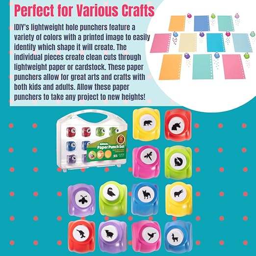 Scrapbook Paper Punchers - 12 Unique Animal Hole Punchers - Scrapbooking Supplies kit and Accessories, DIY Craft Card Making, Office Supplies, Gifts