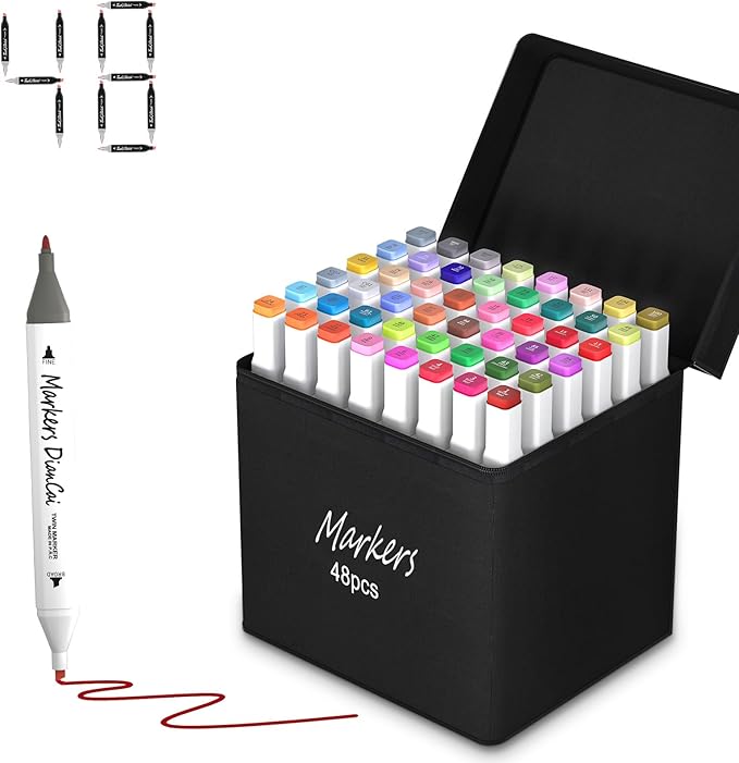 48 Colors Alcohol Markers, Art Supplies for Adults,Dual Tip Drawing Sketch Marker for Artists,Markers for Adults, Ideal Painting Marker for Drawing,Sketching and Designing White