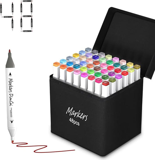 48 Colors Alcohol Markers, Art Supplies for Adults,Dual Tip Drawing Sketch Marker for Artists,Markers for Adults, Ideal Painting Marker for Drawing,Sketching and Designing White