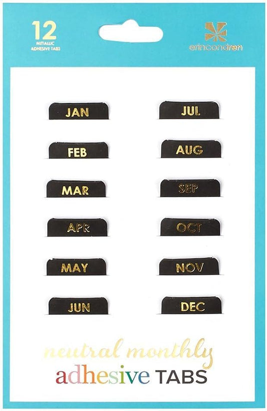 Erin Condren Designer Accessories - Monthly Adhesive Tabs, Neutral Metallic (Set of 12). Great for Organizing and Sorting in Planners, Agendas, or Notebooks by Month