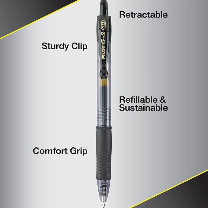 Pilot G2 Premium Gel Pens, Black Pens, Bold Point 1 mm, 12 Black