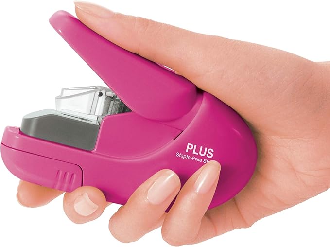 Plus Paper Clinch Staple-Free Stapler, Pink