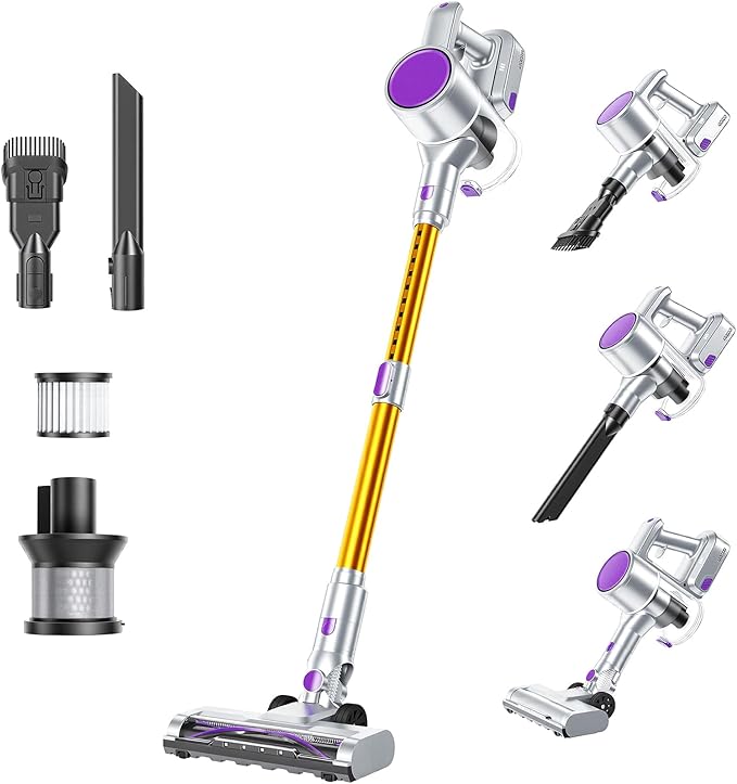 DUMOS Cordless Vacuum Cleaner, Lightweight Stick Vacuum Cleaners for Home, Powerful Suction & LED Lights Rechargeable Battery for Carpets, Pet Hair, Hardwood Floors