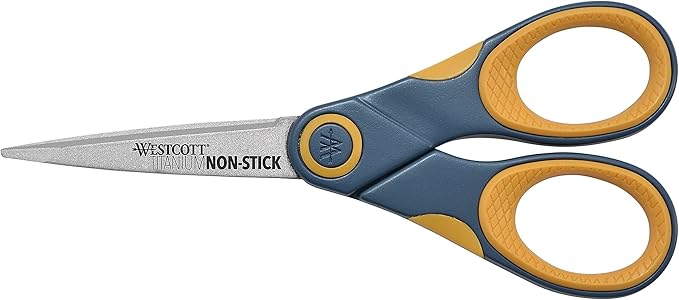 Westcott ‎14881 5-Inch Non-Stick Titanium Scissors For Office and Home, Yellow/Gray