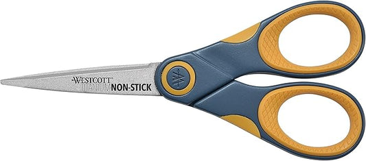 Westcott ‎14881 5-Inch Non-Stick Titanium Scissors For Office and Home, Yellow/Gray