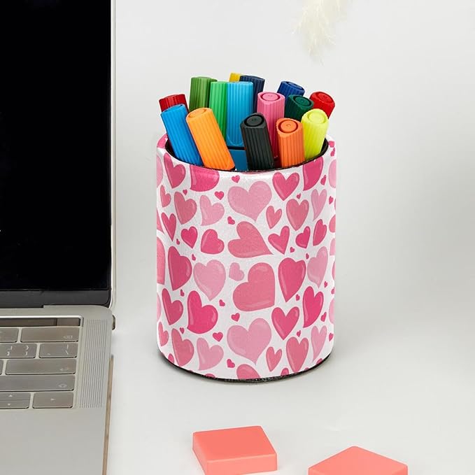 Valentine's Day Pink Love Heart Pattern Pencil Pen Holder for Desk, Desk Pen Organizer, Pencil Cup for Office, School