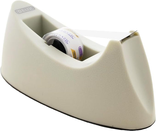 BAZIC Desktop Tape Dispenser w/Tape Refill 3/4" x 250", 1" Core Weighted Non-Skid Base, Sharpe Blade Tapes Holder, Beige Color, 1-Pack