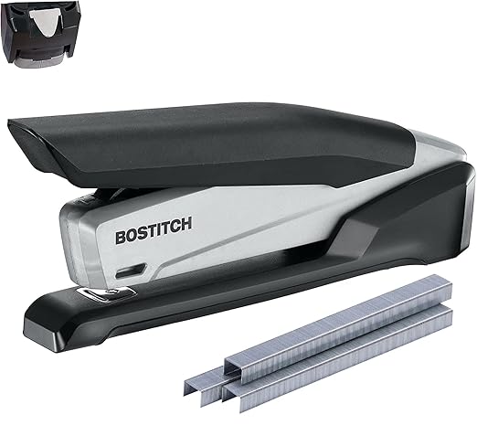 Bostitch Office Executive 3 in 1 Stapler, Includes 210 Staples and Integrated Staple Remover, One Finger Stapling, No Effort, 20 Sheet Capacity, Spring Powered Stapler, Black/Gray (INP20)