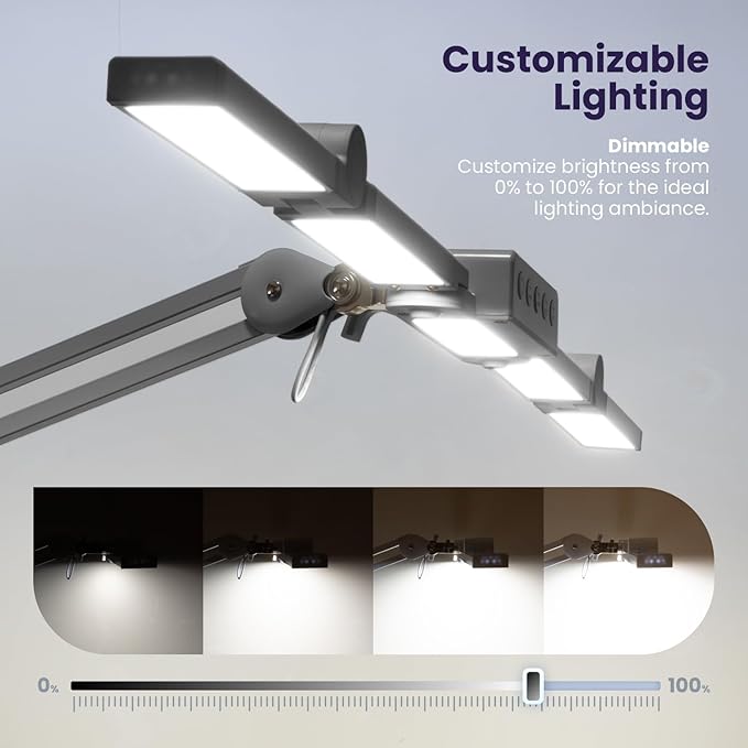 Neatfi (New Model) 3,000 Lumens LED Desk Lamp, Dimmable, 360 SMD LEDs, 30W, CRI 95, Adjustable Light Modes, Task Lamps for Home Office, Study Lamp, Desk Light Bar (CCT with Clamp, Silver, 44 Inches)