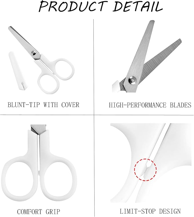 Small Safety Scissors with White Cover, Perfect for Kids & Students, Blunt Tip Cutting Tools for Multipurpose, Office, Home, School, Cut Craft Supplies, 2-Pack