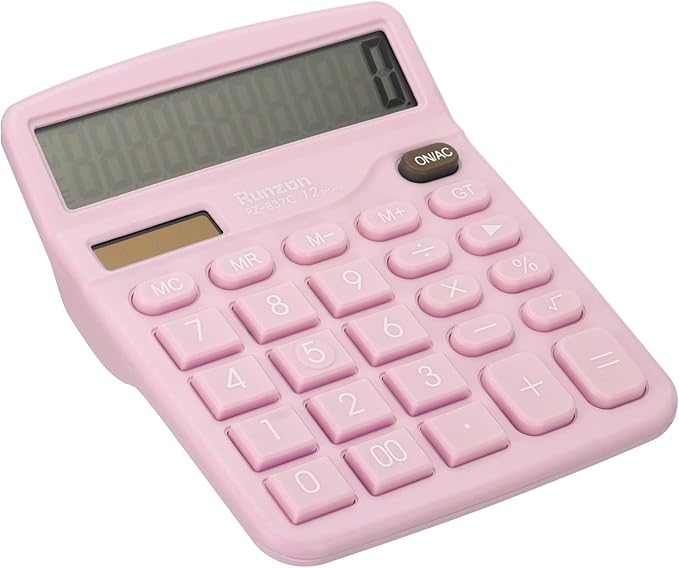 PATIKIL Desk Calculator, 12 Digits Large LCD Display Electronic Calculator Solar Battery Dual Power for Home Office Desktop, Pink