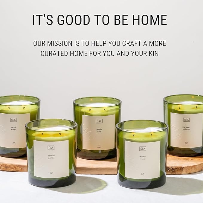 Craft & Kin Green Scented Candles | 12oz Premium Nordic Cedar Fall Scented Candles for Men | Made with Natural Soy | Gifts for Men and Women | Nature Collection