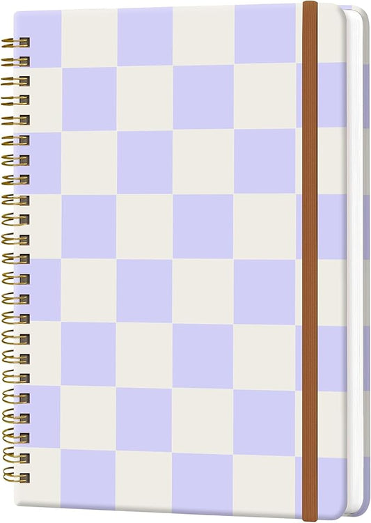 Spiral Journal Notebook for Women, Hardcover A5 College Ruled Notebook, 60 Sheet, Thick Paper, Cute Lined Journal for School, Office & Work, 6 x 8.4 in(Pastel Purple Checkered)