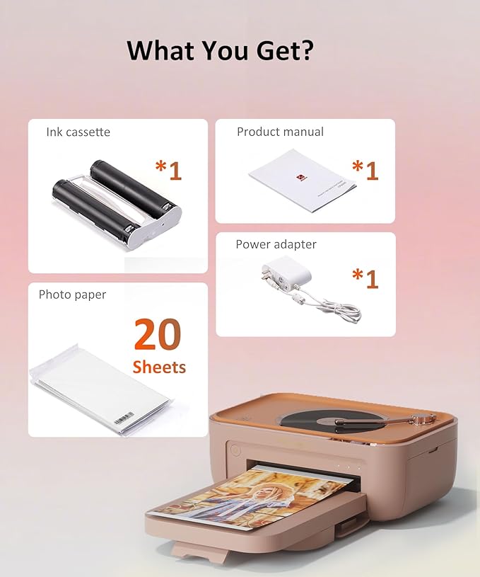 CP6000 Photo Printer 4x6'', Full Color Picture Printer, Wi-Fi Wireless Instant Photo Printers for Home Use (20 Papers & 1 Ribbon) for iOS Android, Thermal Dye Sublimation, AR Video, Fun App, Pink